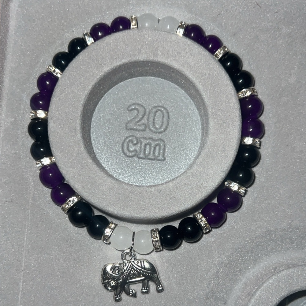 Purple and Black Beaded Elephant Charm ankle Bracelet
